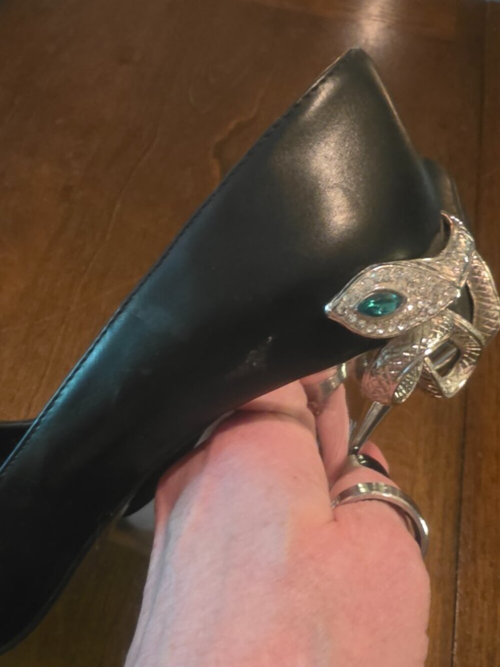 Scene Black Snake‑Heel Stilettos Sculpted Serpent Metal Heels Ultra‑Rare S 9 - Picture 4 of 5